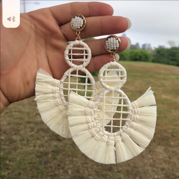 Free People White Raffia Statement Earrings - Picture 4 of 4